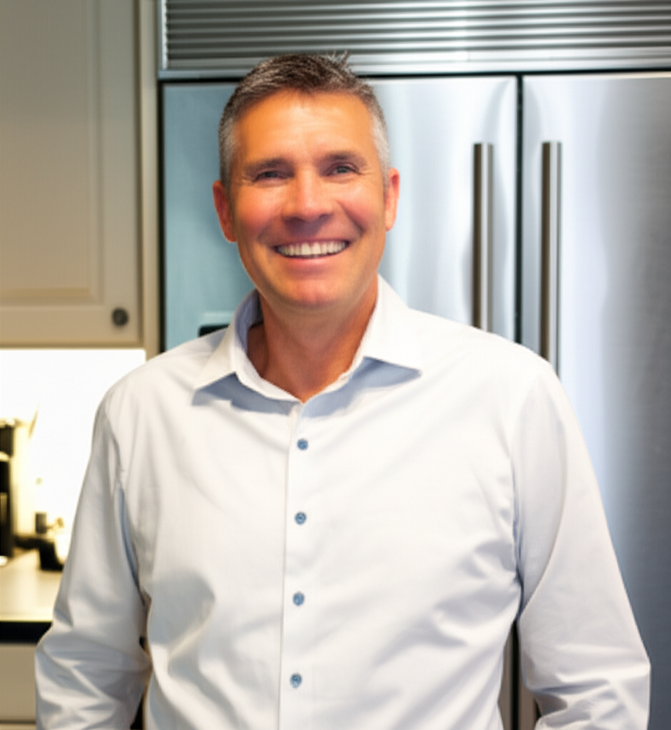 Satisfied customer with repaired appliance